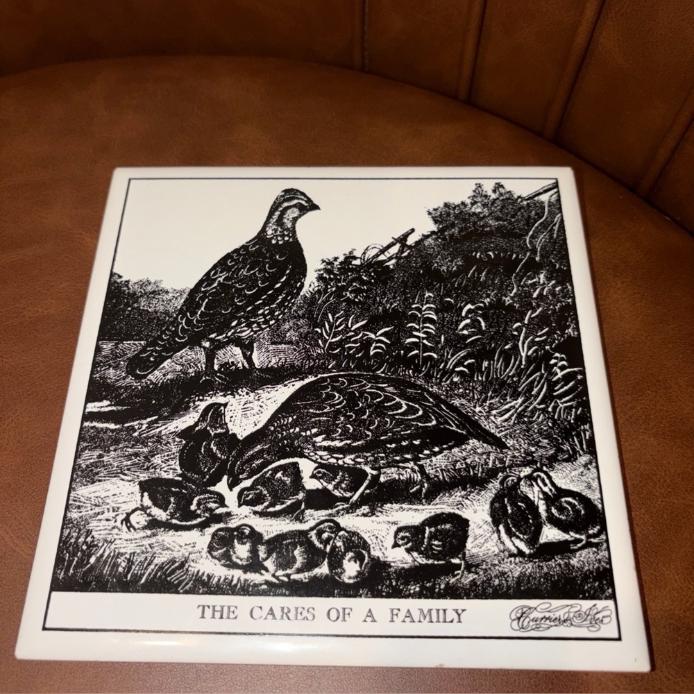 Currier and Ives Tile Trivet Coaster vintage art birds family